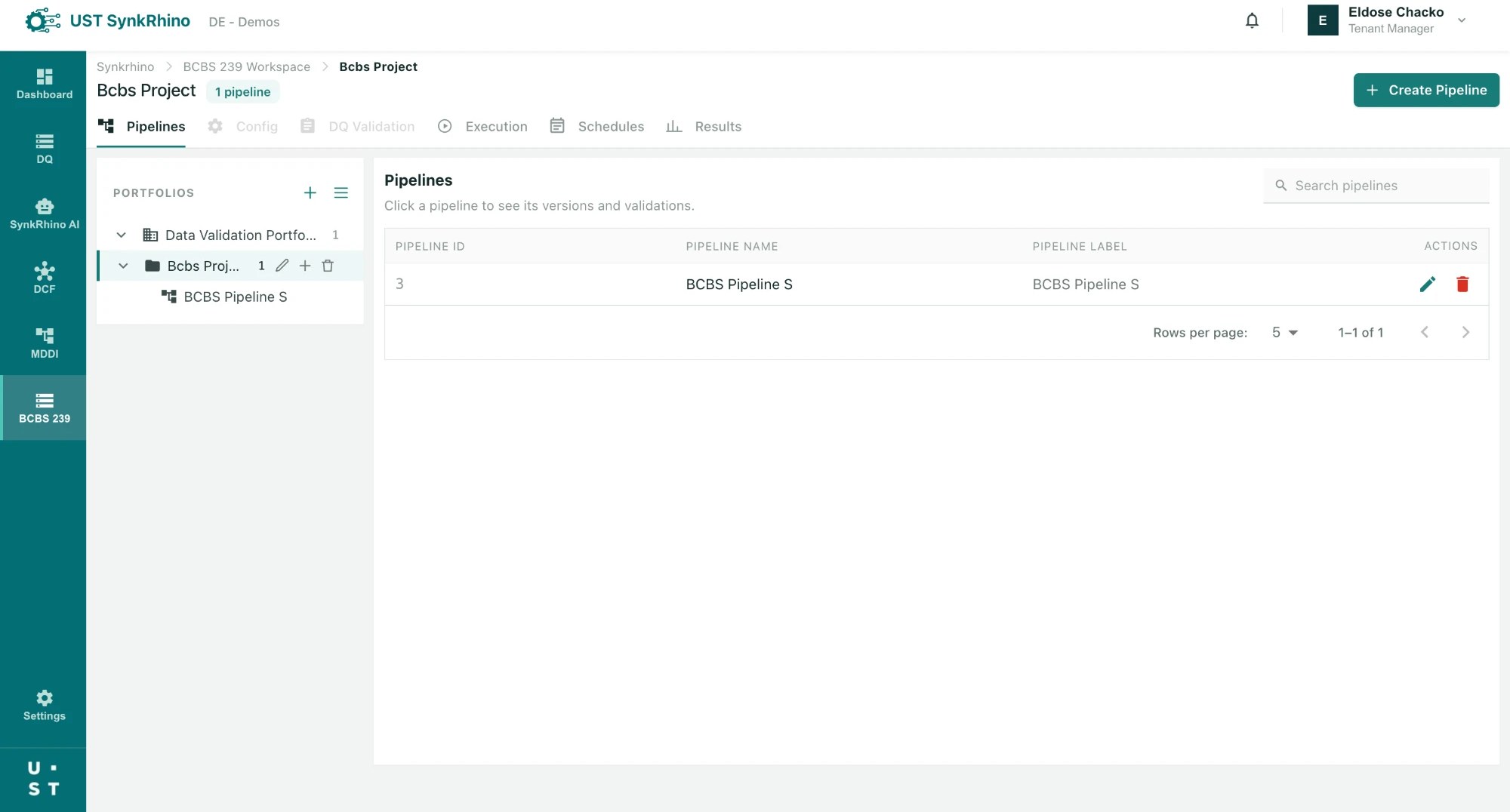 BCBS 239 pipeline list