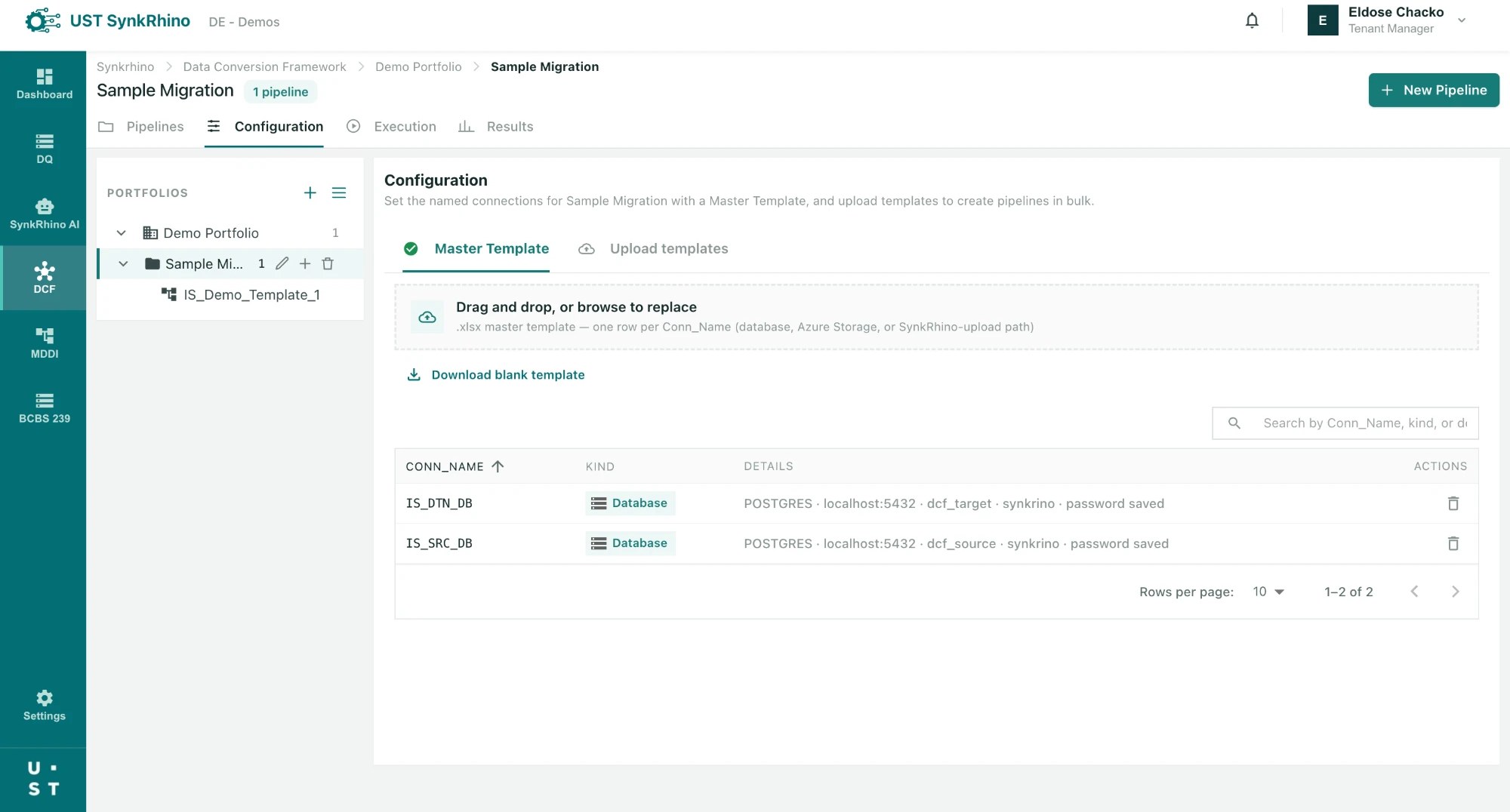 Data Conversion Framework master template and connection configuration