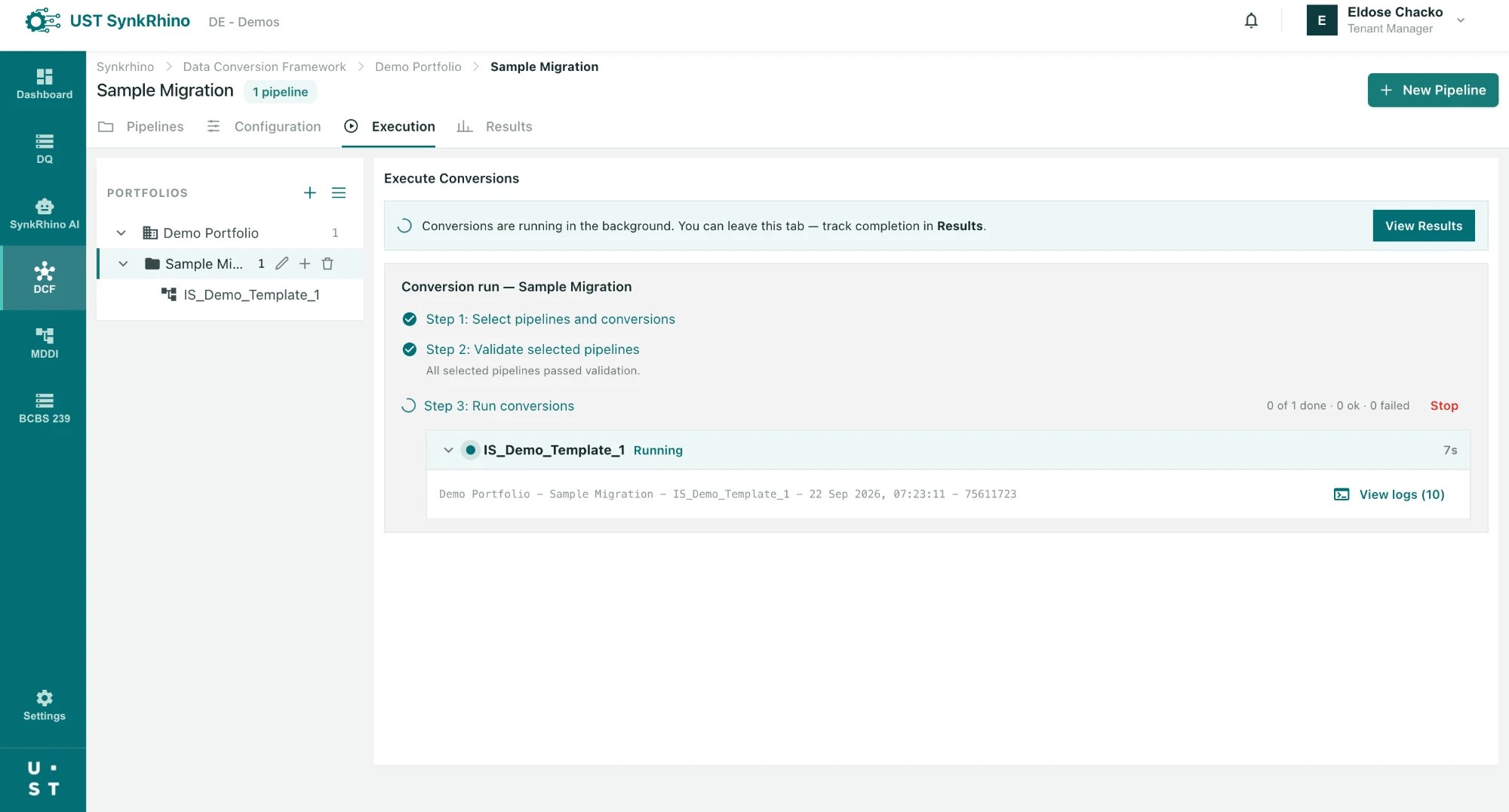 Data Conversion Framework migration run monitor