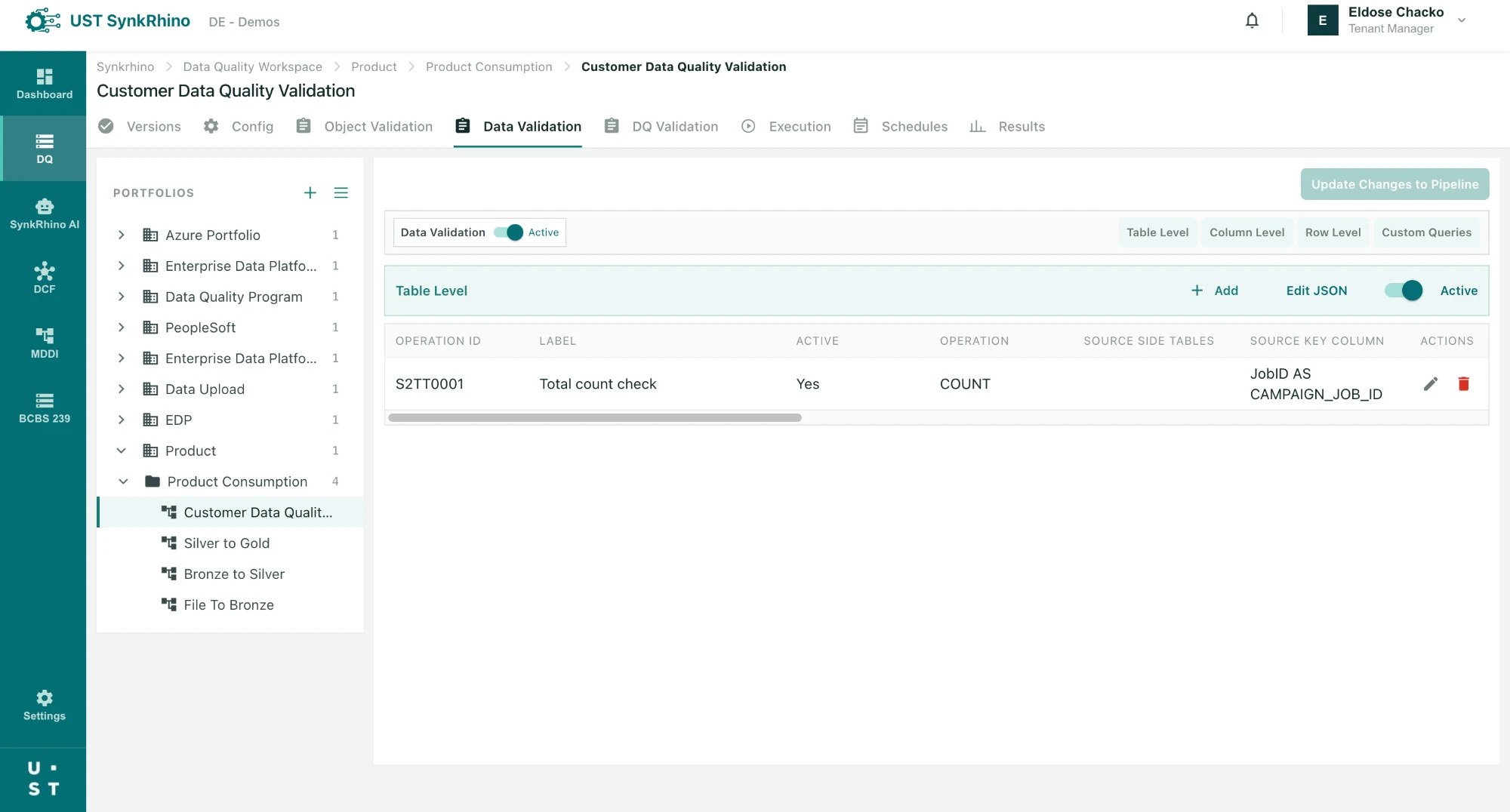 Data Quality Framework data validation rule configuration