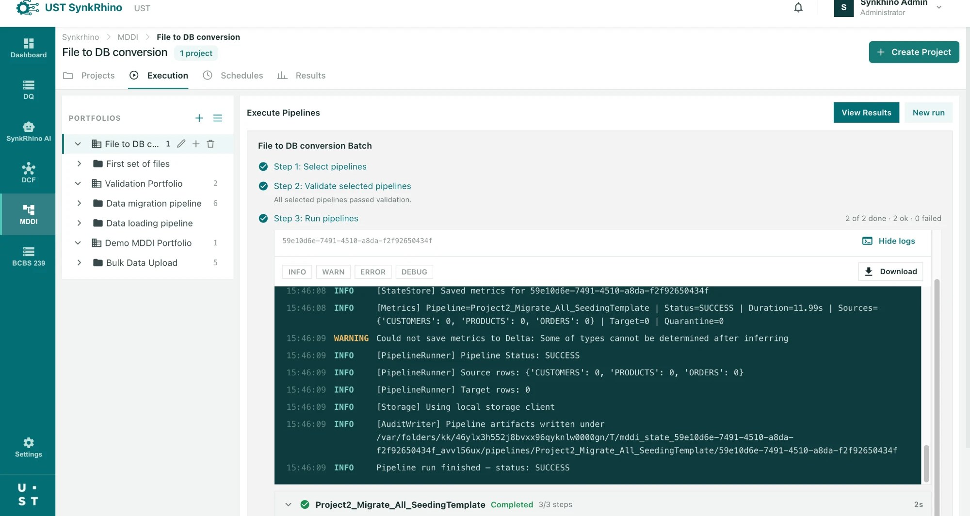 MDDI live execution log monitor